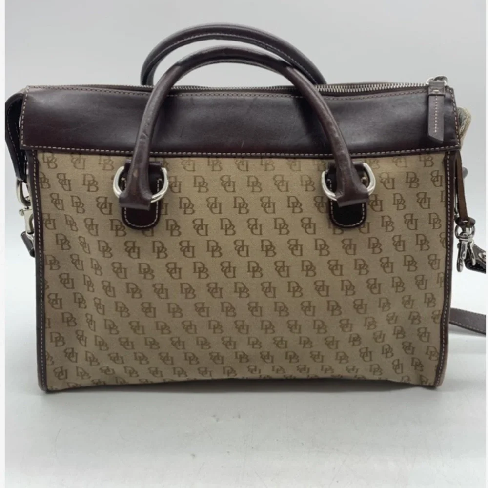 DOONEY BOURKE Signature Logo Canvas & Brown Leather Briefcase Messenger Bag